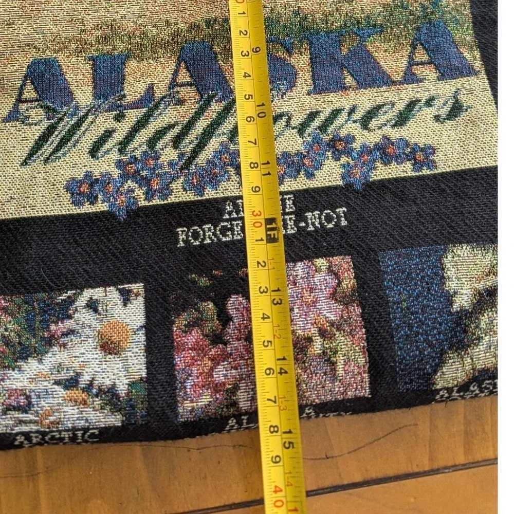 Alaska Wildflowers Woven Tapestry Tote Bag Black Floral Botanical Souvenir Large